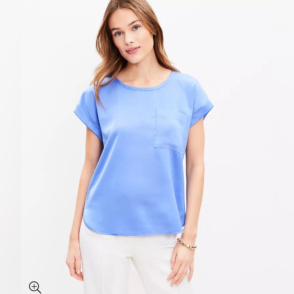 LOFT NWT Satin Pocket Tee - Ultramarine Blue